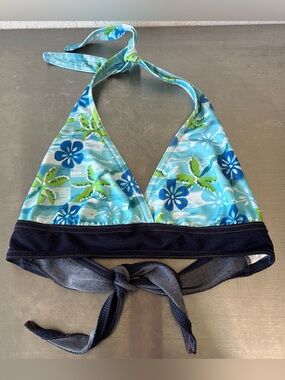 Vintage Y2K Blue Tropical Faux Denim Bikini Top✨